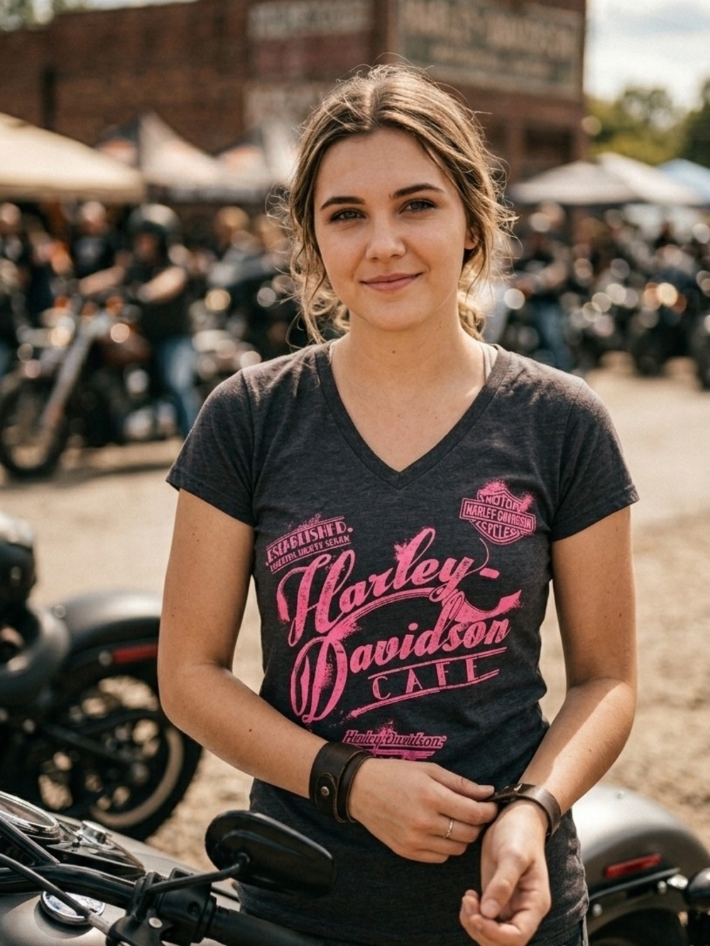 Harley-Davidson Charcoal Tee with Pink Cafe Graphic Ptp 16''